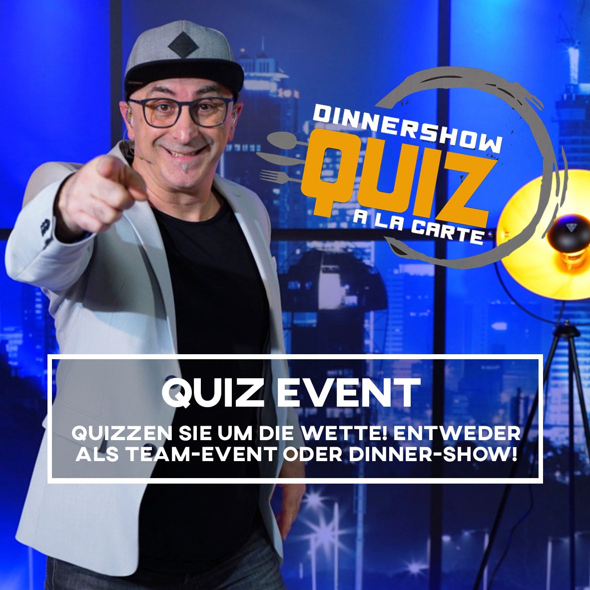 Teamevents, Teambuilding, Location, Dinnershow (Quadrat-Button) Quiz-Event