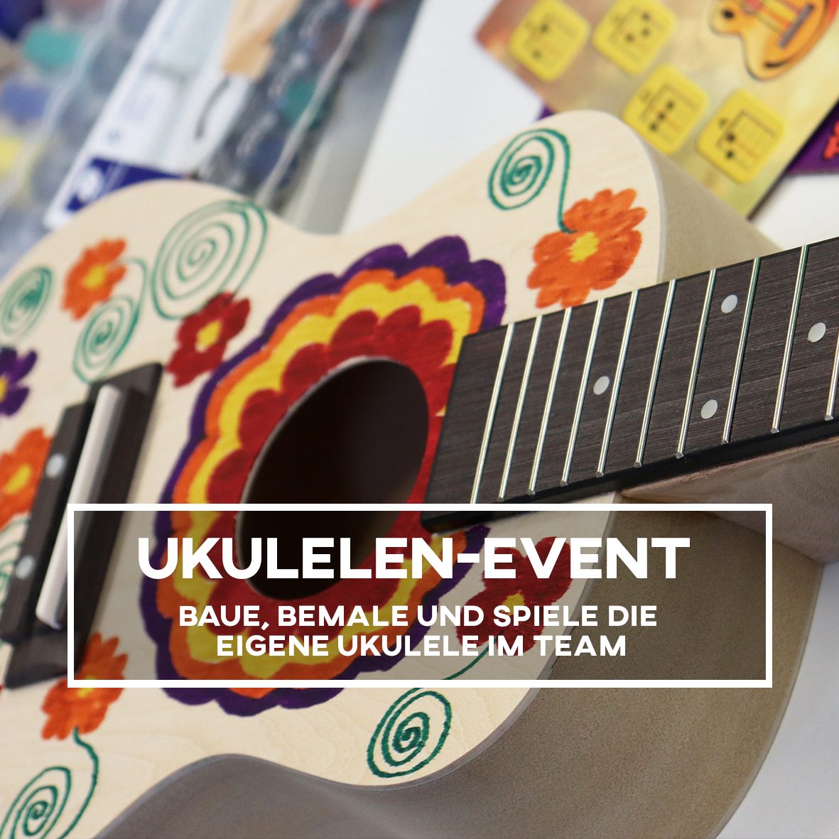 Teamevents, Teambuilding, Location, Dinnershow (Quadrat-Button) Ukulelen-Event
